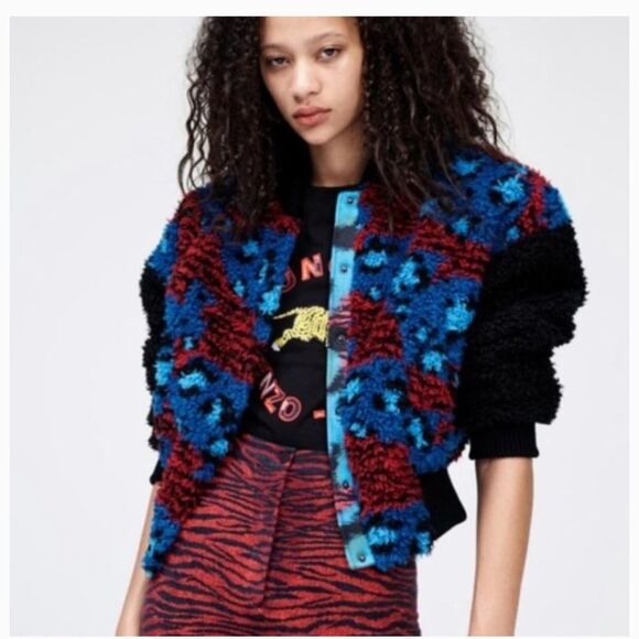 Kenzo X H&M Bloggers Favorite! Jungle Embroidered Teddy Bomber Jacket Coat 4 - Picture 5 of 15